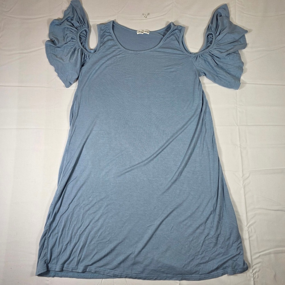 Lollipop Star Womens Blue Cold Shoulder Ruffle Sleeve Mini Dress D7233 Small